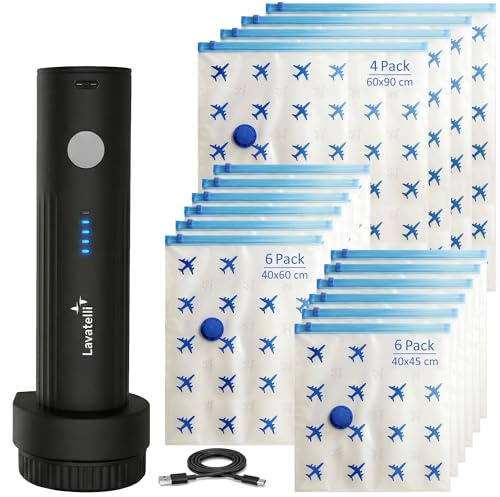 Lavatelli Vakuumpåsar med Pump, Resset 16 Påsar, 3 Storlekar, USB-C