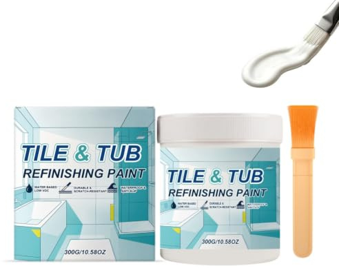 Premium Tile & Tub Refinishing Paint Kit, Water-Based Tub&Tile Refinishing Paint, White Tub And Tile Refinishing Kit, Indoor Surface Paint For Bathroom Ceramic, Tile, And Shower Renovation, 300g