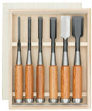 DICTUM Hattori Stemmeisen Set 6-teilig – Japanische Stemmeisen | Hochwertiges Stechbeitel Set für Holz mit ergonomischen Griffen für präzise Arbeiten