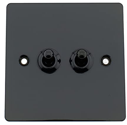 Volex Accessories 2 Gang 2 Way Toggle Light Switch, 10AX Black Nickel - Mirror Effect