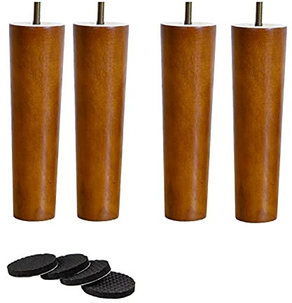 4er Set natürliche Holz Möbelbeine,Nussbaum Farbe M8 Bolzen Massivholz Sofa Beine Ersatz Möbelfüße,für Schrank Stuhl Couch Kommode Bett Beine Tischfüße Möbel Hardware Zubehör (15cm)