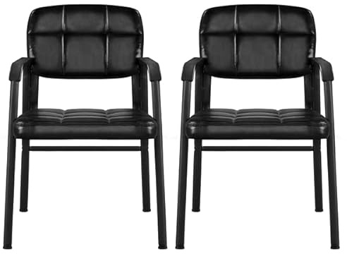 Abician Chaises Visiteur avec Accoudoir Ergonomique Chaise d'accueil Rembourré en Similicuir PU Cadre en Métal 2/Noir