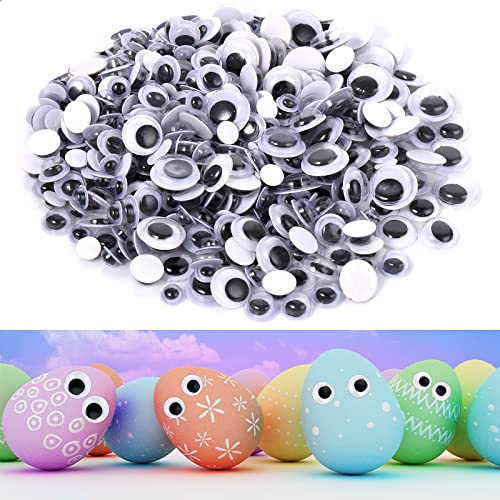 500 Stück Wackelaugen Selbstklebend Kulleraugen Klein Augen Aufklebern, 6/8/10/12 mm Wiggle Googly Eyes, Kunststoff Bastelaugen Puppenaugen für DIY Scrapbooking Spielzeuge Zubehör