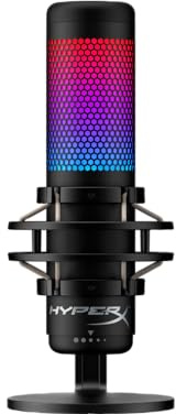 HyperX QuadCast S Condenser Microphone - Customizable RGB Touch-to-Mute, Anti-Vibration, Pop Filter, 4 Polar Patterns, USB, for Streaming and Content Creation, Black (4P5P7AA)