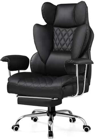 GTPLAYER Gamingstol, ergonomisk kontorsstol med påsfjäderländstöd, brett säte med mjuka armstöd och fotstöd, höjdjusterbar, svart, GT205