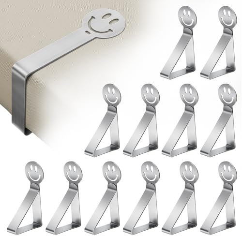 GlasFlength Sujeta Manteles de Mesa Ajustable, 12 Piezas Pinzas para Mantel de Exterior Acero Inoxidable Pinzas Mantel Exterior Pinzas Sujeta Manteles para Jardín Cocina Oficina Boda Fiesta (Smile)