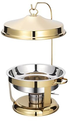 BSKJMMP Edelstahl Chafing Dish für Buffet Set mit hängender Abdeckung, 8Qt/9L Rund Buffet Chafer Gold Buffet Server und Wärmer Set Inklusive Lebensmittelpfanne Wasserpfanne Brennstoffhalter