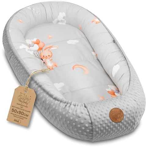 Bebisnäste Nyfödd Baby Nest – mjukt bärbart bekvämt | Ombonat mysigt och fint för Spjälsäng Barnsäng Vagga Barnrum Resa – gosigt present Pojke Flicka Minky Kanin