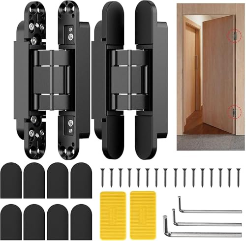 Hanured® 2 Stück 17,7cm Versteckte Türscharnier, Scharniere schwerlast 180-Grad Schaukel, 3-Wege verstellbares türscharniere für holztüren (Schwarz)
