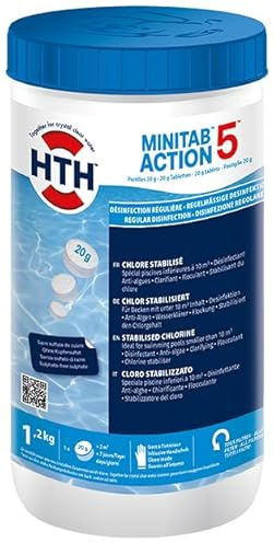 HTH MINITAB Action 5 Tablettes de Chlore Multifonction pour Petite Piscine 20 g