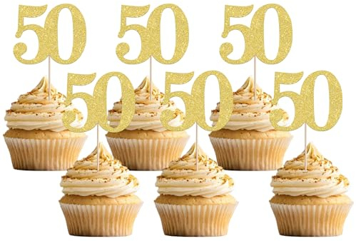 Xsstarmi 36 Pack Number 50 Cupcake Toppers Gold Glitter Cheers to 50 Years Birthday Cupcake Picks Decoration for Happy 50th Birthday Wedding Anniversary Party Cake Decorations