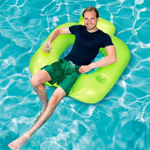 Colchón Hinchable para Piscina, Adultos Silla Inflable Piscina con portavasos, Piscina Tumbona de Inflar con Respaldo, Asiento de Silla de salón Flotante para niños y Adultos 90x80x40cm