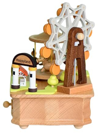 TingHaoO Carillon artistico rotante e scultura a forma di ruota, in legno, decorazione per la casa, decorazione da scrivania, compleanni, matrimoni, musicali, bambini e adulti