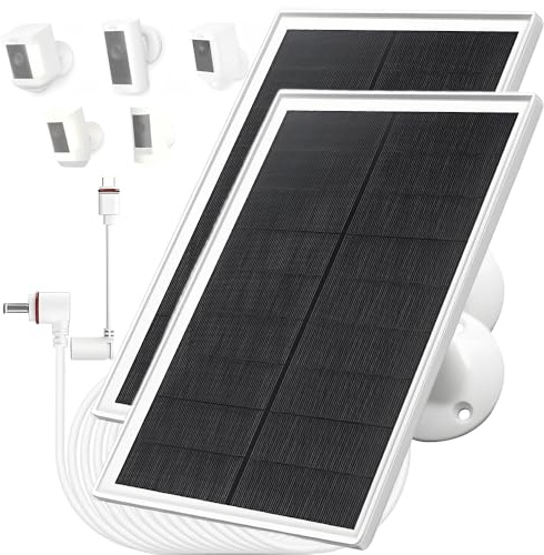 10W/5V 2-pack solpanelsladdare med två kontakter DC3,5x1,35 och USB-C,3m laddningskabel,IP65, kompatibel med Ring Spotlight Cam Plus/Pro,Stick Up Cam-batteri 2:a/3:e generationen