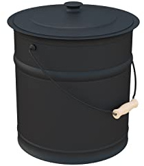 Plow & Hearth 3 Gallon Black Large Ash Bucket with Lid and Wood Handle | 28 Gauge Galvanized Iron Metal | Double Bottom | Tool for Fireplaces Fire Pits Wood Burning Stoves (Black)