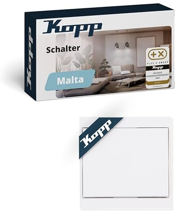Kopp MALTA Kreuzschalter in Arktis-Weiß - Hochwertiger IP20 Schalter mit Steckklemmen & 10AX Schaltvermögen - Kreuzschalter-Unterputz mit Wippe - Stilvoller Lichtschalter 250V~