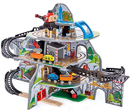 Riesige Bergmine von Hape | Buntes 32-teiliges Fantasie- und Eisenbahnspiel aus Holz | Spielzeugzug für Kinder, E3753