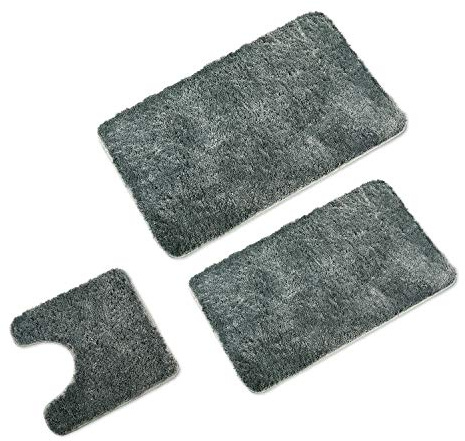 WohnDirect Set di tappetini da Bagno 3 Pezzi con Ritaglio per WC Grigio • Tre tappetini da Bagno 45x45-50x80-60x100cm • Antiscivolo + Lavabile • tappeti Bagno 3 Pezzi