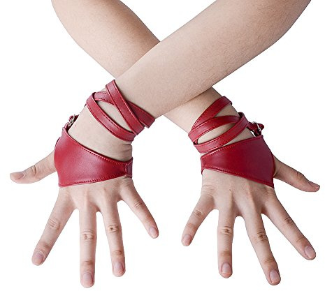 JISEN Fingerlose Damen-Handschuhe mit halber Handfläche, PU-Leder, Nacht-Bar, Punk-Handschuhe, Rot/Ausflug, einfarbig (Getaway Solids), One Size