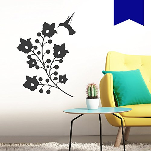 WANDKINGS Wandtattoo - Blumen mit Kolibri - 91 x 130 cm - Verkehrsblau - Wähle aus 5 Größen & 35 Farben