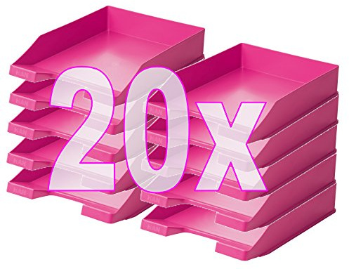 HAN Briefablage Klassik, 20 STÜCK Schreibtisch Organizer, Bürobedarf, Ablagefächer, Büromaterial, Briefkorb, Dokumentenablage, bis Format A4/C4, 1027-X-56, pink