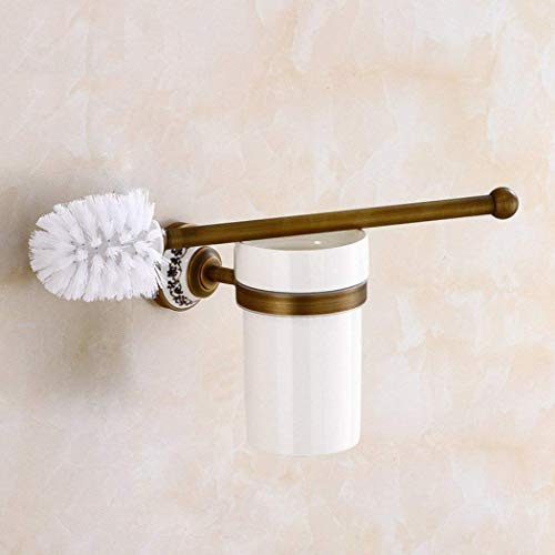 GZZ Spazzola per Il Bagno in Rame Spazzolato a Parete Tazza in Porcellana Bianca Set di spazzole per Toilette Vintage Stampa di Moda per la Stanza da Bagno Porta scopino Scopino per WC Scopino per WC