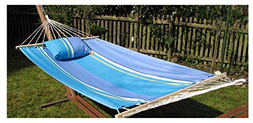 Hängematte Ocean Blau Länge 340 cm aus Baumwolle mit Spreizstab ohne Gestell