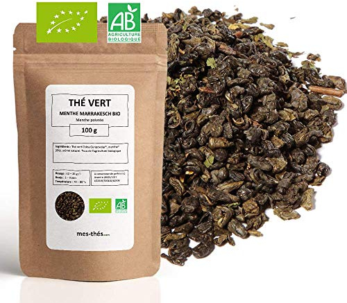 Thé Vert bio aromatisé Menthe Marrakesch - 100g (40 tasses) - Thé en vrac 100% agriculture biologique - Mes-Thés