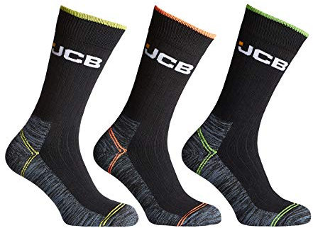 JCB - Mens Black High Vis Boot Socks | 3 Pairs | U.K. Size 6-11 | Technical Work boot Sock, Dry, Breathable, Durable & Moisture-wicking