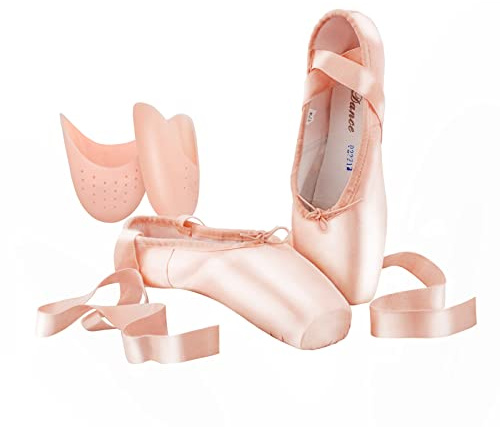 SHOLING Professional Pointe Shoes Satin Ballet Dance Slipper with Ribbons Toe Pads for Womens Girls (Pink, Numeric_8)