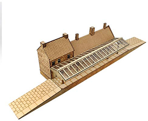 War World Scenics Model Railway Station, Platform with Ramps & Canopy Set 1 – OO Gauge 1:76 Scale MDF Rail Building Track Construction Modelling Diorama