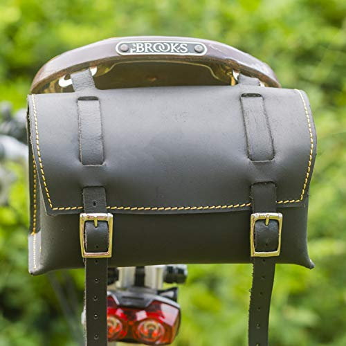 London Craftwork Classic Square Sillín/Manillar Bicicleta Bolsa Cuero Natural Negro/Amarillo para Bicicleta Herramientas Box-BL/YE