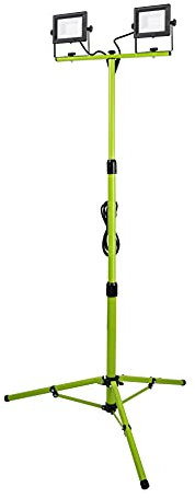 Luceco Treppiede LED a Doppia Testa da Lavoro, Sottile, Regolabile, Multiposizione, Pieghevole, Cavo da 3m, Resistente alle Intemperie, Nero/Verde, IP65, 2 × 20W, 3200lm, 5000K, EFLDTT20B50