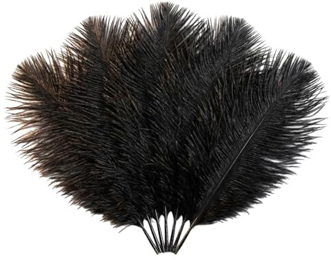 QUUPY Lot de 50 plumes d'autruche naturelles 15–20 cm pour créations artisanales, plumes pour décoration de mariage, décoration de la maison (Noir)