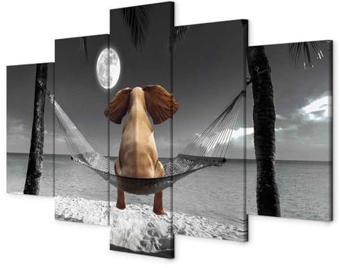B&D XXL - Akustikbild Elefant 5 tlg - Bilder Akustikschaum Schallschutz Wand Deko Kunst Akustikpaneele Wandpaneele Schalldämmung Wandbild Schallabsorber Akustikplatten Tier Landschaft g-C-0279-b-m