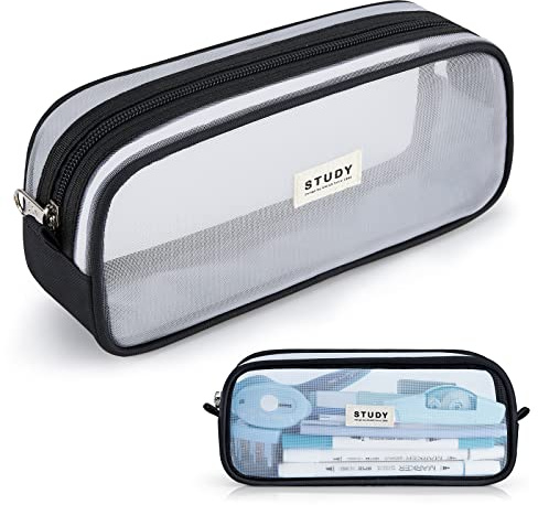 KALIDI Mäppchen Teenager Mädchen Federtaschen Grün, Groß Etui Schule, Farbig Federmäppchen durchsichtig, Transparent Federmappen Damen, Stiftetasche Pencil Case Schulsachen Schlamppermäppche, Schwarz