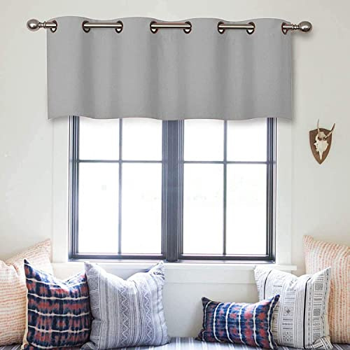 Mamu Thread Collection Grommet Top Blackout Curtain Valance Window Treatment for Bedroom,Living Room,Bathroom,Kitchen,Cafe (Greyish White, 42 Inch Wide by 8 Inch Long- 1 Panel)