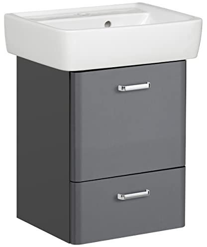 Pelipal Waschbeckenunterschrank Quickset 327 mit Waschbecken in Anthrazit Hochglanz, 50 cm breit | Waschplatz mit 1 Auszug und 1 Tür