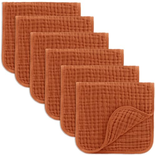 Bekväma ungar muslin rapdukar 50 x 25 cm, paket med 6 – stora 6-lagers ultraabsorberande 100% bomull för spädbarn, dregel och röror, säker och skonsam babyrapdukset för pojkar och flickor – granat
