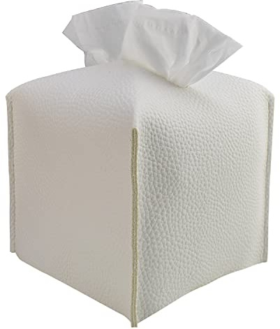 Ulife Mall Quadratisch Taschentuchbox, PU Leder Moderner Kosmetiktücherbox Nachfüllbar Servietten Aufbewahrungsbox Verdicktes Ledermaterial Tissue Box für Esszimmer Badezimmer Büro(Reinweiß)