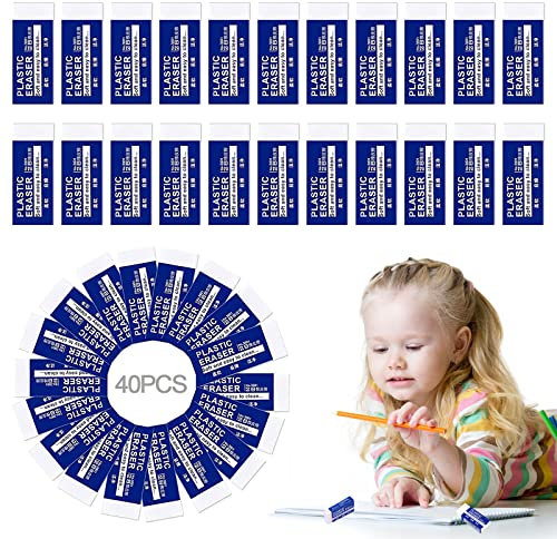 40 Pezzi Gomme da Cancellare Bianca, 2B Gomma da Cancellare Durevole, Facile da Cancellare Senza Lasciare Tracce, Morbide Gomme da 2B per Bambini e Adulti, Scuola, Scrivere, Disegnare (40)