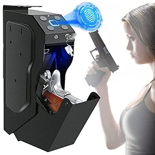 SSQUZA Kurzwaffe Tresor,Fingerabdruck Pistole Waffenschrank,Wand-Waffenhalter,Kurzwaffe Gun Safe zum Stahl,Kurzwaffentresor,mit Zahlenschloss und 2 Ersatzschlüssel