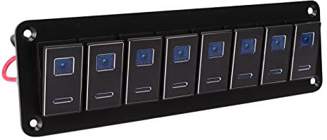 RV LED-Schalter, 8 Gang RV Aluminium Kippschalter Panel DC12V Bis 24V Wasserdicht Oxidiert Schwarz 20A 5PIN Blaues LED-Licht für Auto Yacht