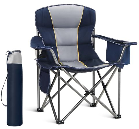 HIGH POINT SPORTS Sedia Pieghevole da Campeggio 200kg Sedia da Campo Portatile e Resistente con Portabicchieri Sedia da Pesca Blu
