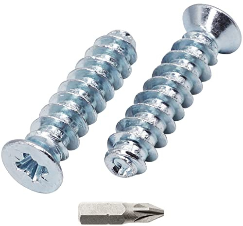 SKIR'CO (50 pièces) Vis Euro zinguées 6,3 x 24 mm, Vis de Glissière de Tiroir, Tête fraisée plate, Vis de charnière