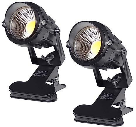 AKTSNYMPH LED Clamp Spot Lights,Indoor/Outdoor Plants Decor Accent Lighting,Clip on Lights Daylight White Uplights with 9.8FT Cord and Switch for Trade Show,Workshop,Billboard,Desk Lighting,2Pack