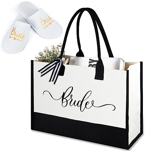 Weewooday Set di 2 Regali per Sposa Includi Borsa Tote in Tela da Sposa Borsa della Spesa Borsa Bride Pantofole Termali Pantofole da Sposa per Matrimonio Addio al Nubilato Donna Regalo Festa