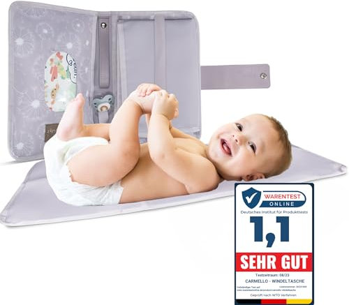 Carmello Testsieger! Windeltasche mit Wickelunterlage - antiallergisch hochwertige Canvas-Baumwolle inkl. E-Book - Geschenk zur Geburt & Babyparty - praktische Wickeltasche für unterwegs (violett)