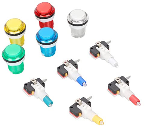 Leapiture Botón Pulsador De Juego De Arcade De 32mm, Botón De Máquina De Arcade con Luz LED De 5 Colores, Reinicio Automático, Interruptor De Botón De Máquina De Arcade DIY para Gamepads