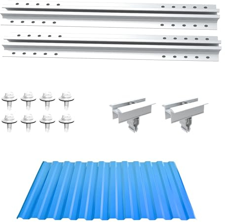 NuaSol Kit de montaje para techo de chapa trapezoica fotovoltaica, fijación, soporte, perfil en T, 40 cm, soporte para panel solar con abrazadera central y tornillos, adecuado para módulos solares de